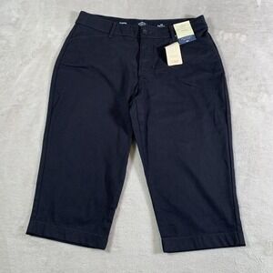 St. Johns Bay Capri Pants Womens 10P Black Mid Rise Secretly Slender Stretch NEW